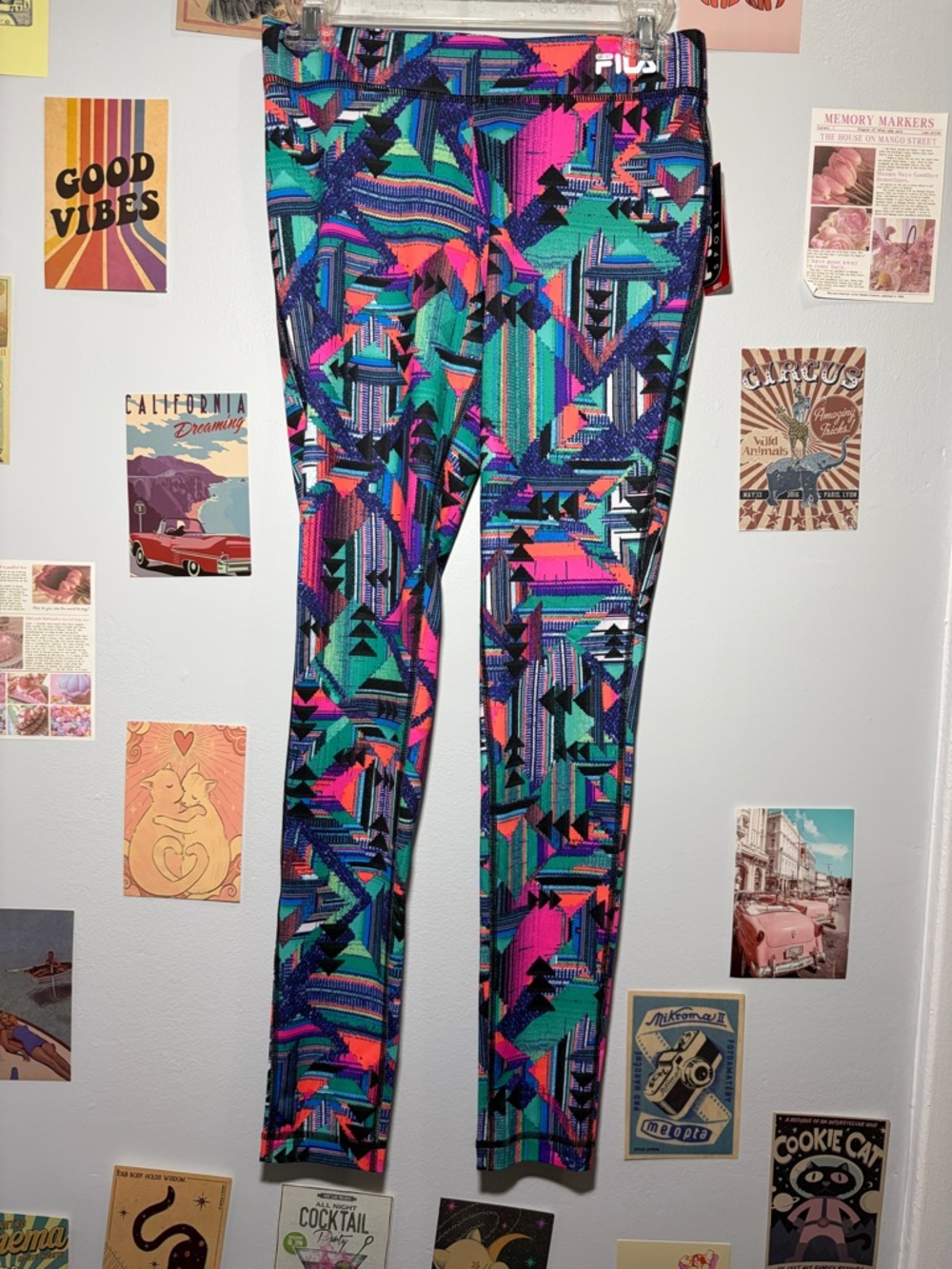 Fila Girls Multi-Color Geometric Print Leggings - Teal, Pink, Blue